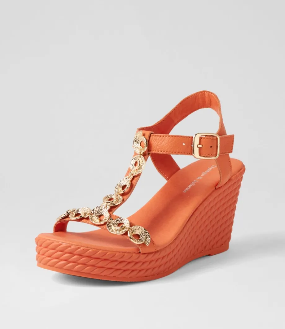 Evry Bright Orange Gold Leather Sandals<DJANGO & JULIETTE Best