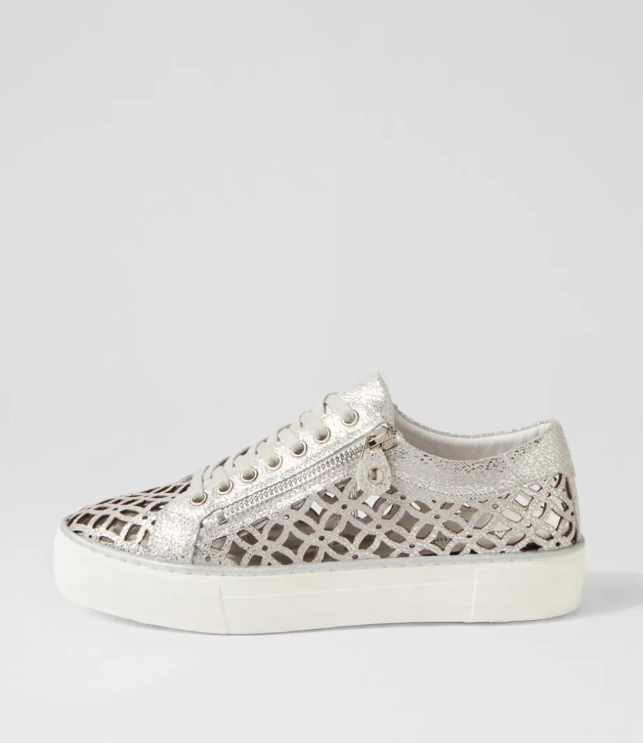 Flynng Silver Crackle White Leather Sneakers<DJANGO & JULIETTE Store