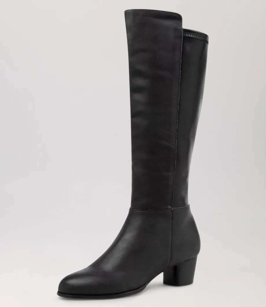Gentrys W Black Leather Stretch Knee High Boots<ZIERA Outlet