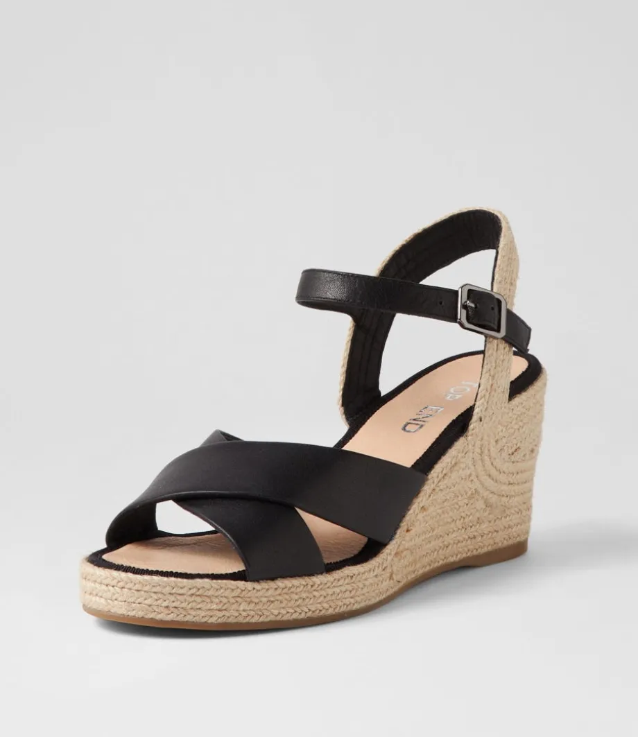 Ghosta Black Natural Rope Leather Espadrilles<TOP END Shop