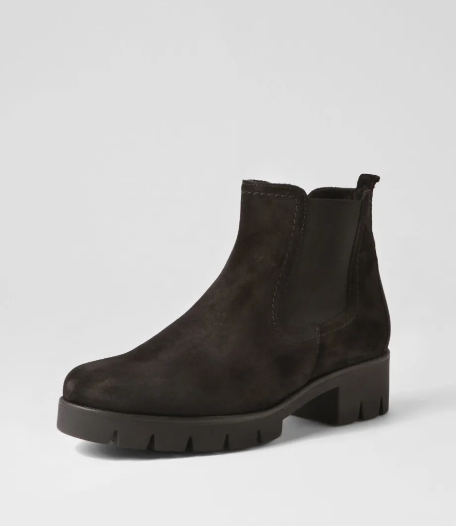 Gluck Schwarz Suede Chelsea Boots<GABOR New
