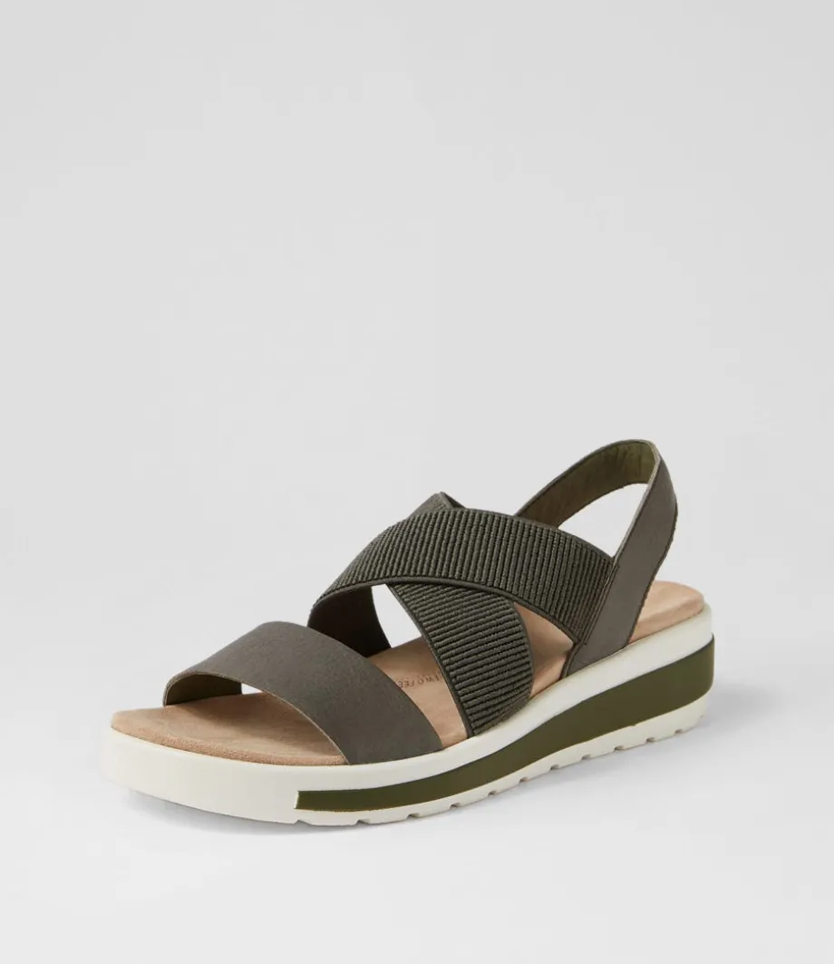 grandys_w_olive_leather_elastic_sandals_1.webp Grandys W Olive Leather Elastic Sandals<ZIERA Clearance