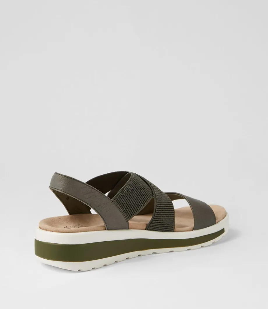 grandys_w_olive_leather_elastic_sandals_2.webp Grandys W Olive Leather Elastic Sandals<ZIERA Clearance