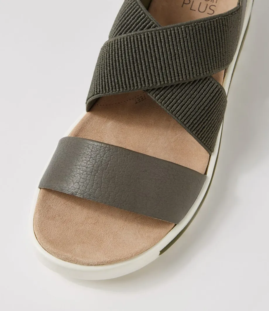 grandys_w_olive_leather_elastic_sandals_3.webp Grandys W Olive Leather Elastic Sandals<ZIERA Clearance