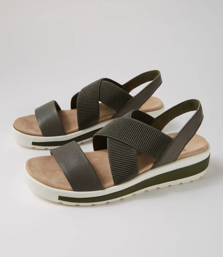 grandys_w_olive_leather_elastic_sandals_4.webp Grandys W Olive Leather Elastic Sandals<ZIERA Clearance