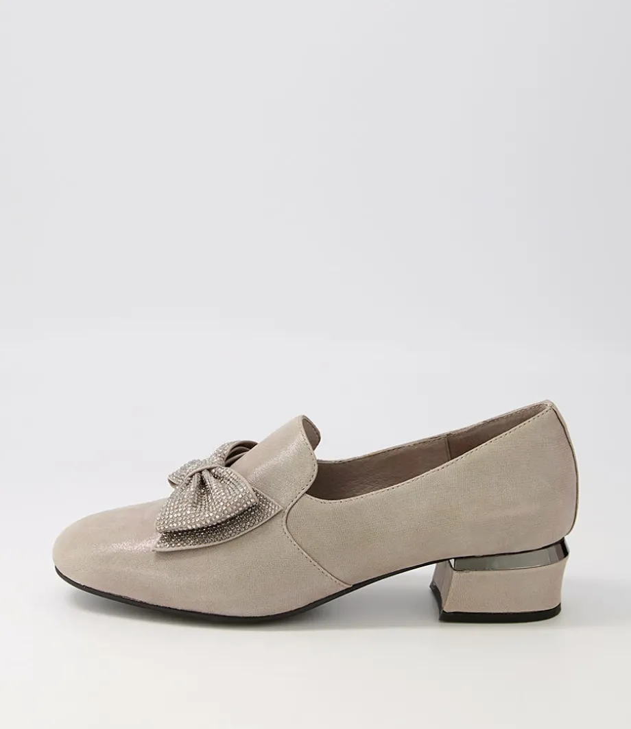 Grenada Taupe Leather Jewels Heels<DJANGO & JULIETTE Cheap