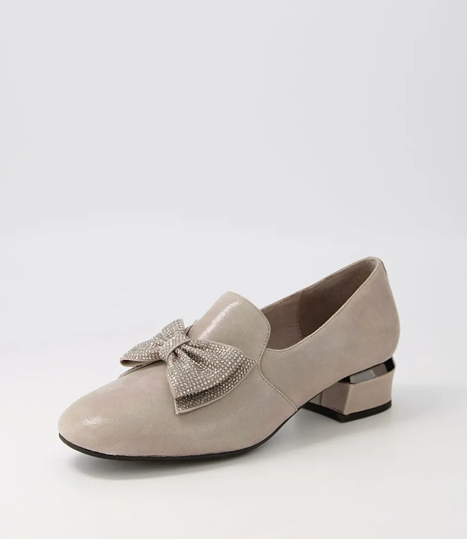 Grenada Taupe Leather Jewels Heels<DJANGO & JULIETTE Cheap