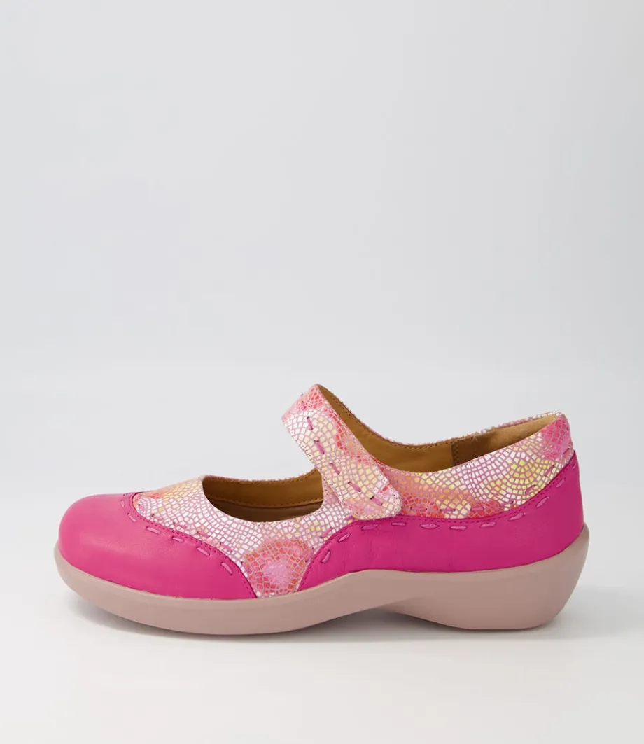 Gummibear W Fuchsia Pinwheel Leather Flat Shoes<ZIERA Cheap
