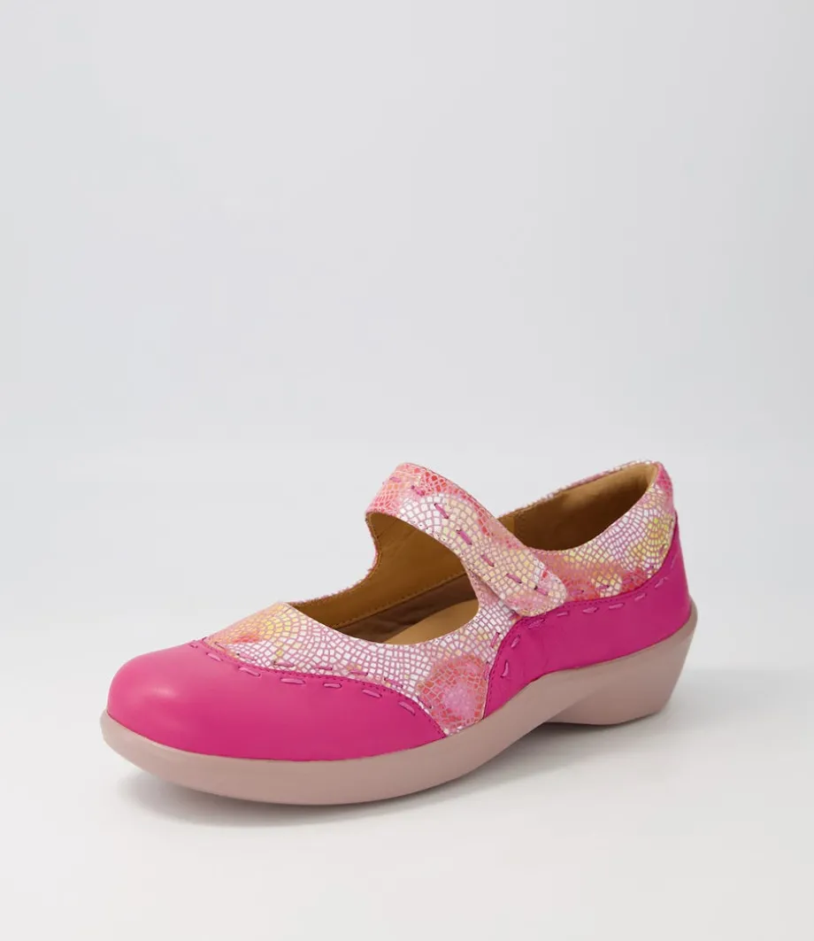 Gummibear W Fuchsia Pinwheel Leather Flat Shoes<ZIERA Cheap