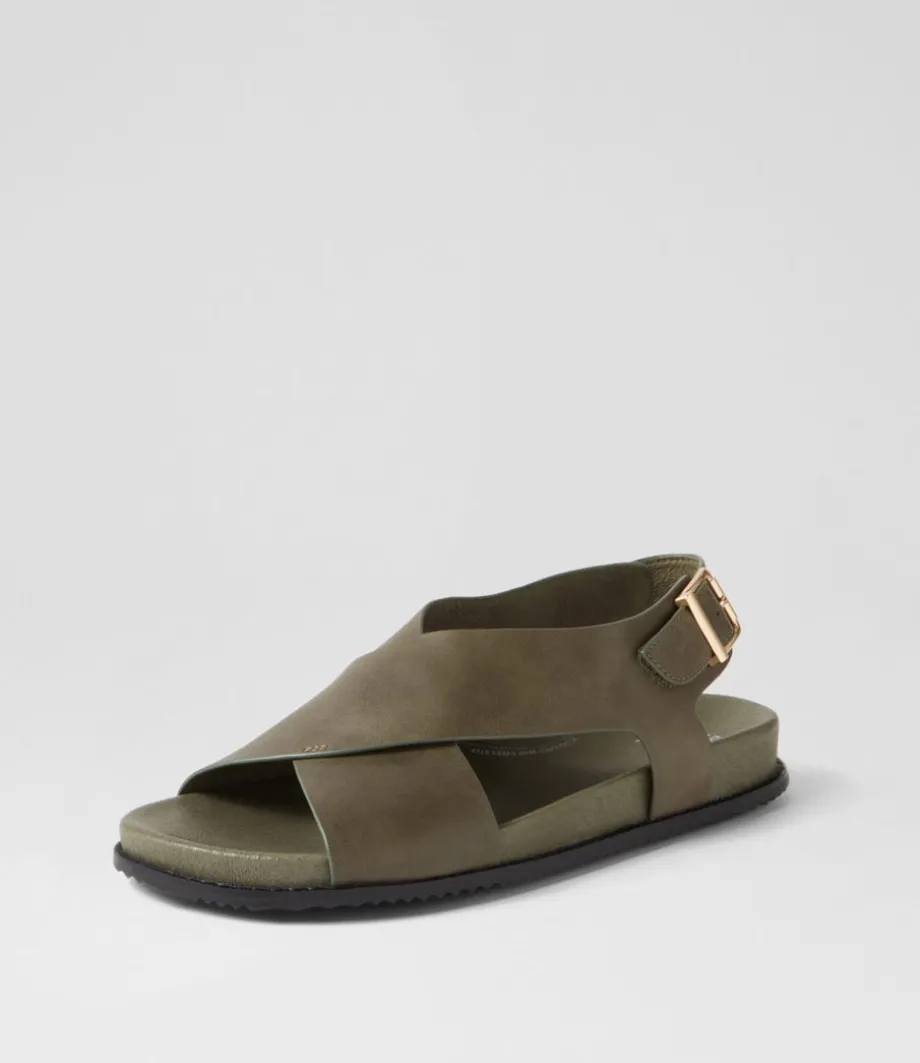 Hanako W Olive Leather Sandals<ZIERA Hot