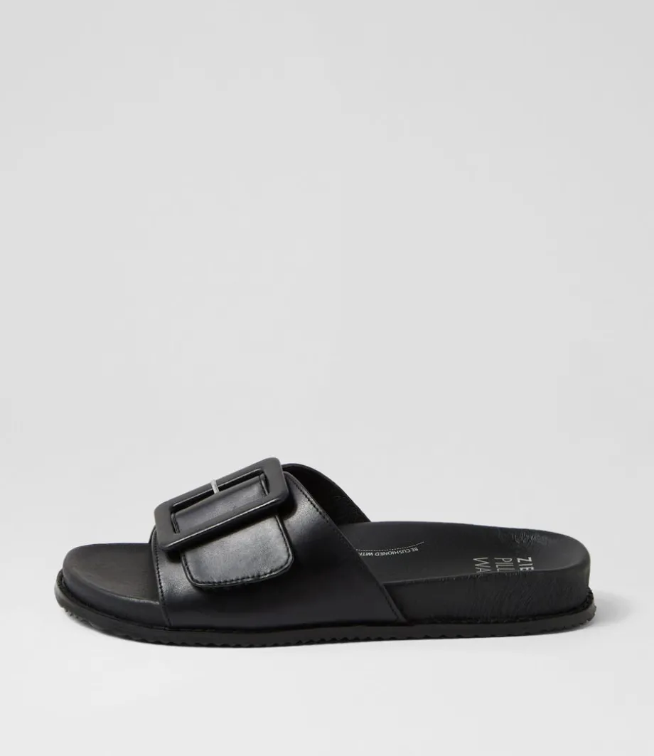 Hanyu W Black Leather Slides<ZIERA Cheap
