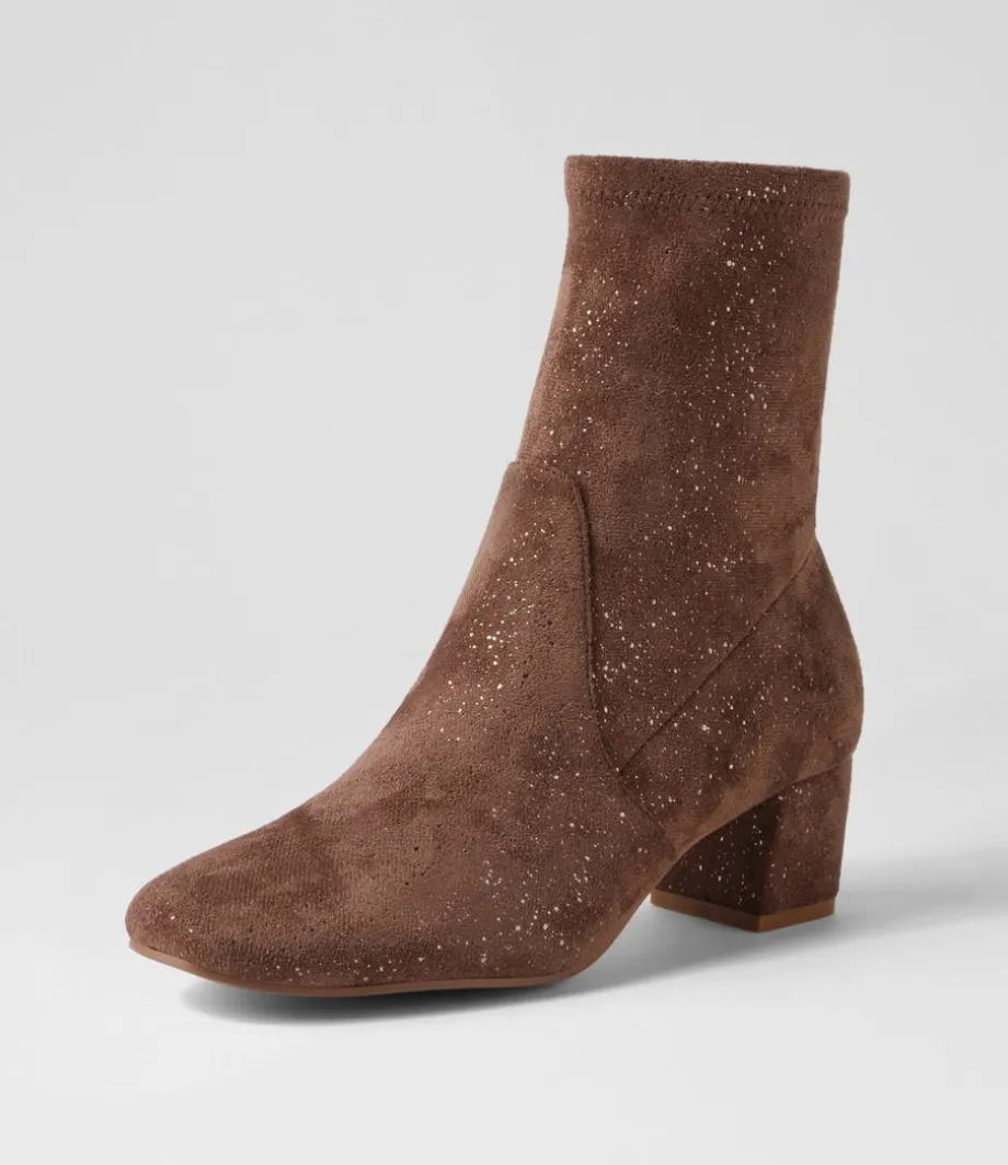 Hartful Taupe Sparkle Stretch Microsuede Ankle Boots<DJANGO & JULIETTE Best Sale