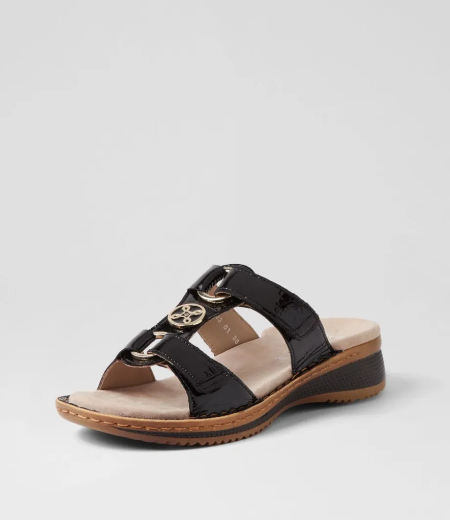 Hawaii 3 Schwarz Leather Sandals<ARA Store