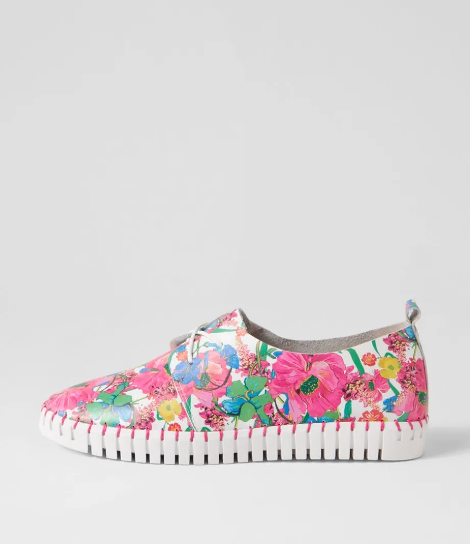 Huskies White Flowermania Leather Sneakers<DJANGO & JULIETTE Best Sale