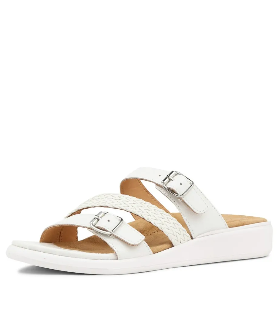 Ieanny W White Multi Leather Weave Slides<ZIERA Best Sale