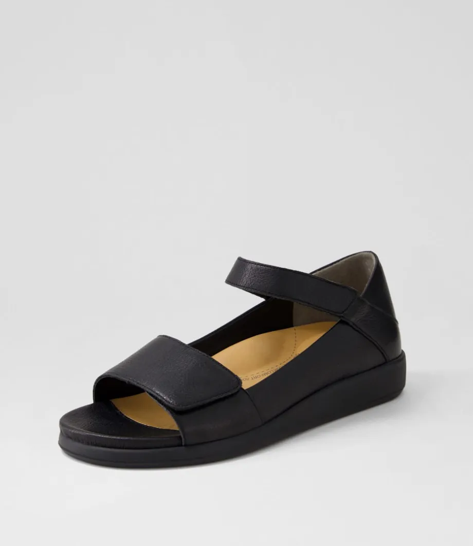 Isolde W Black Leather Sandals<ZIERA Clearance