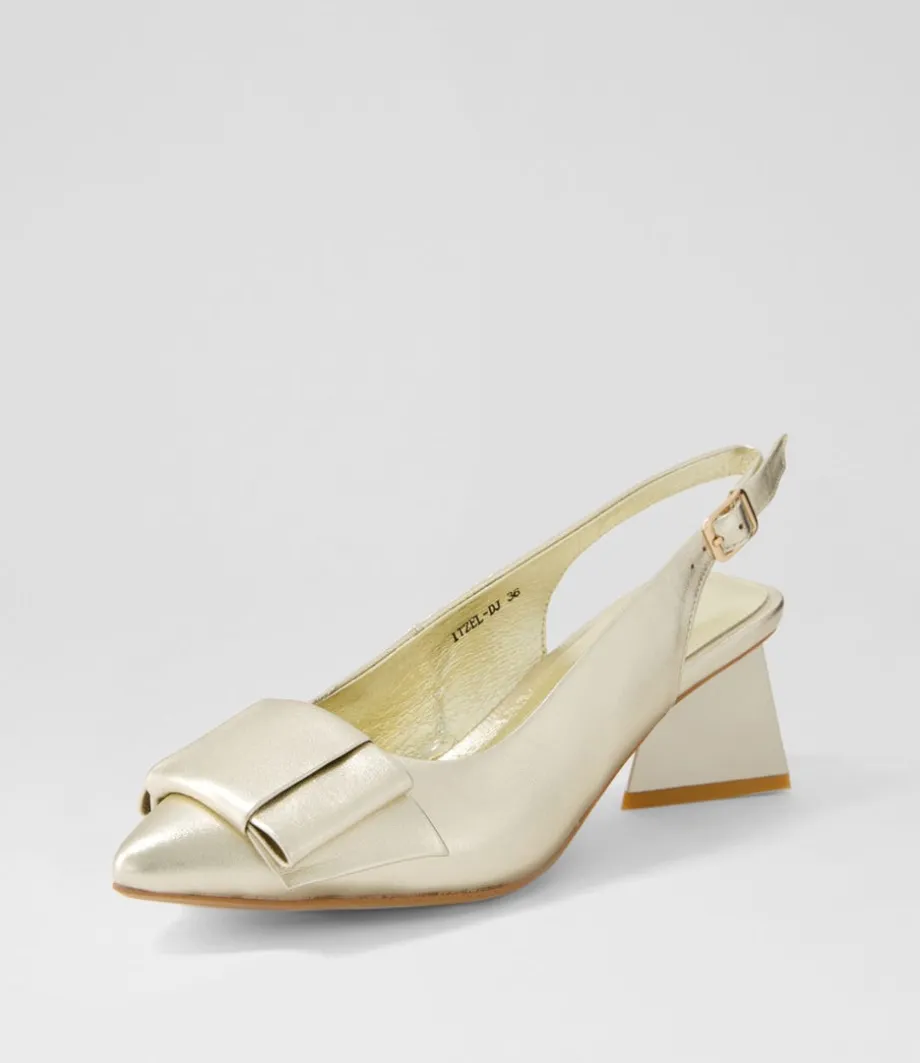 Itzel Pale Gold Leather Heels<DJANGO & JULIETTE New