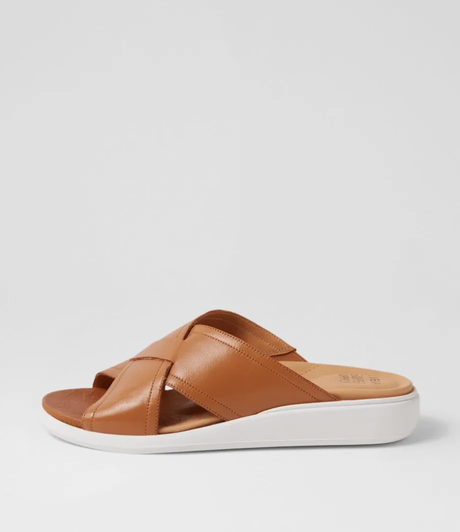 Iyolo W Dark Tan Leather Slides<ZIERA Discount