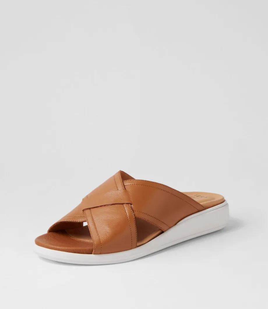 Iyolo W Dark Tan Leather Slides<ZIERA Discount