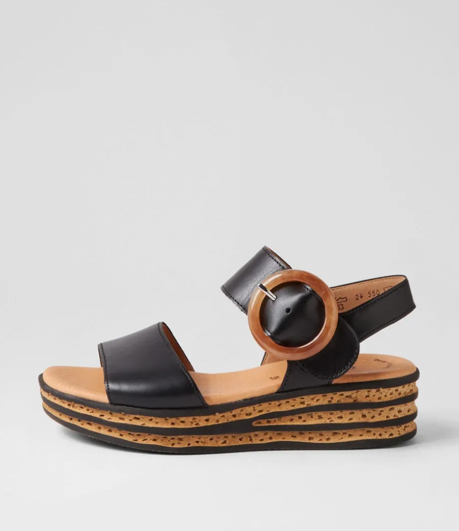 Jale Schwarz Leather Sandals<GABOR Outlet