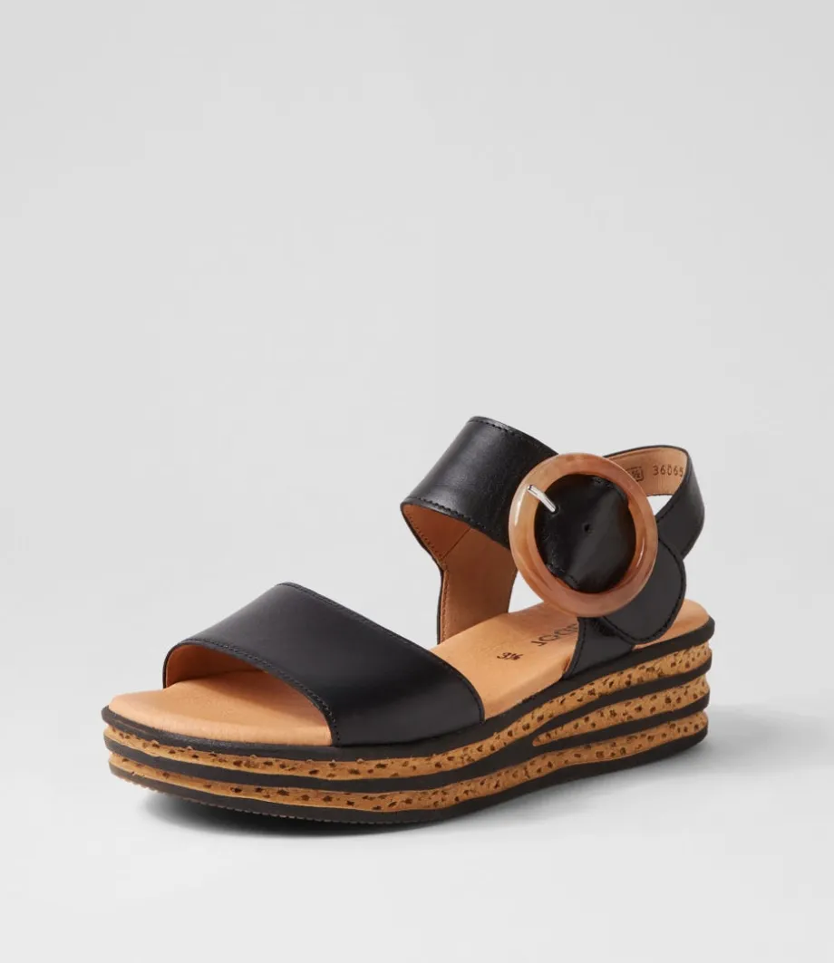 jale_schwarz_leather_sandals_1.webp Jale Schwarz Leather Sandals<GABOR Outlet