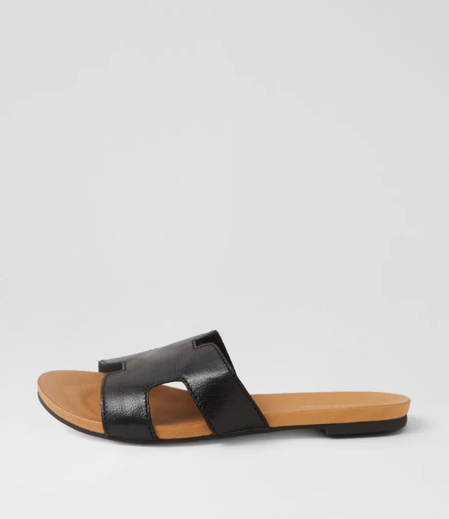 Jamel Black Leather Slides<DJANGO & JULIETTE Online