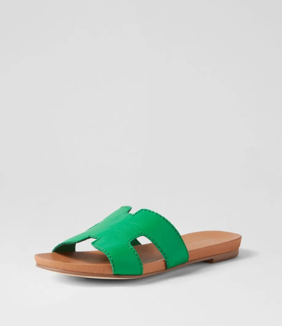 Jamel Bright Emerald Leather Slides<DJANGO & JULIETTE Clearance