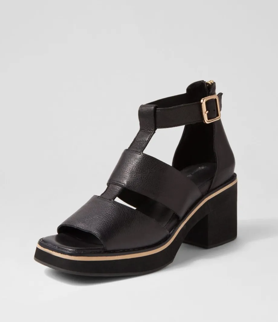 Jasty Black Leather Sandals<DJANGO & JULIETTE Store