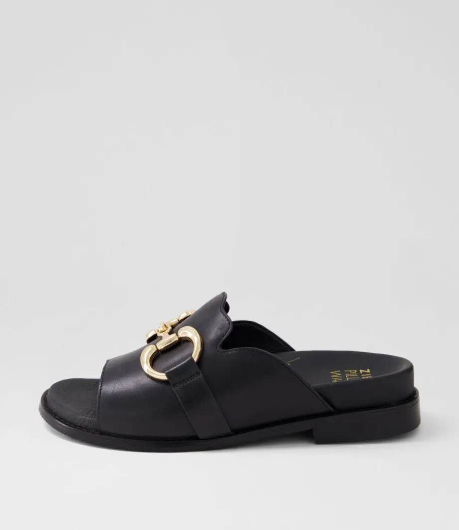 Jekkela W Black Leather Slides<ZIERA Discount