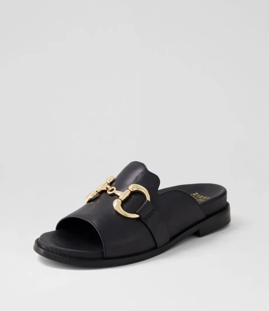 Jekkela W Black Leather Slides<ZIERA Discount
