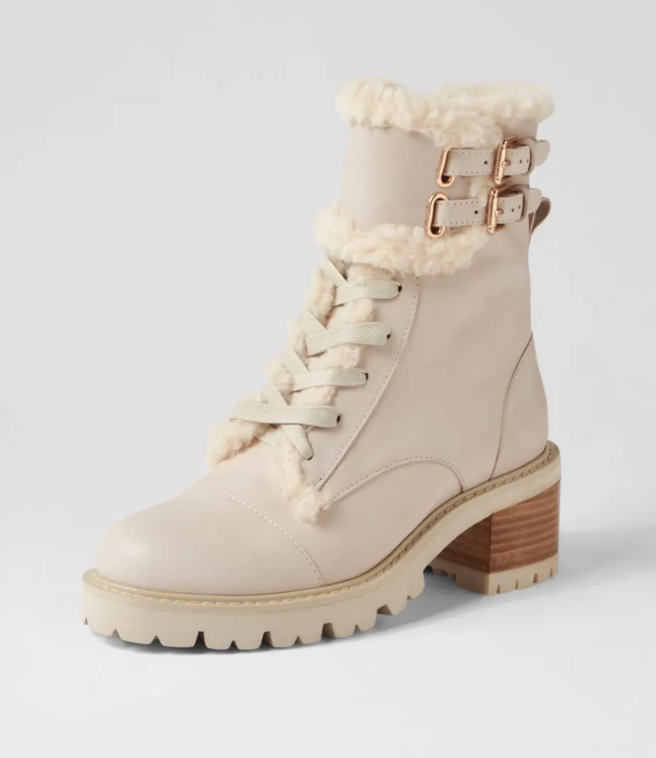 Jenifa Almond Off White Leather Fur Lace Up Boots<TOP END Outlet