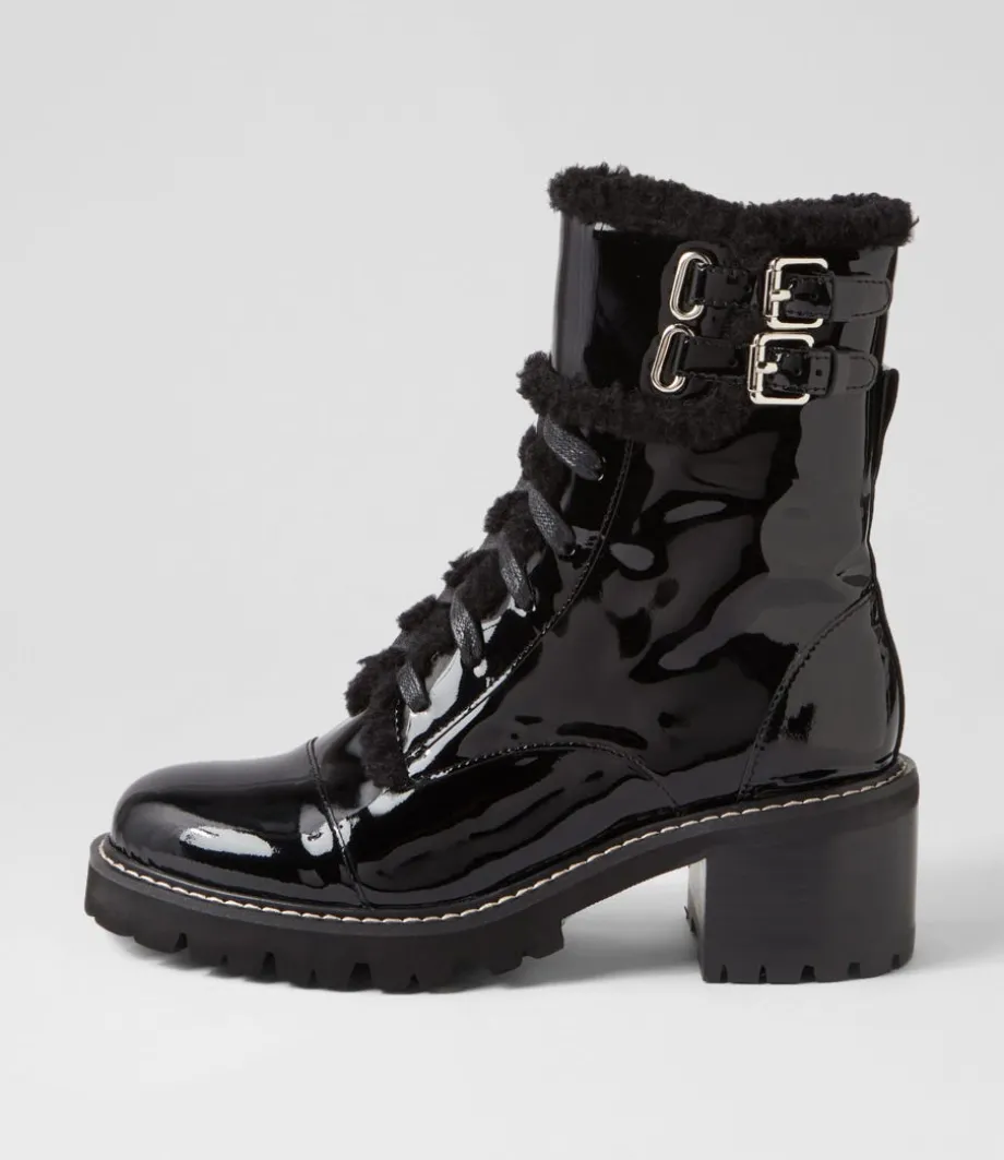 Jenifa Black Patent Fur Lace Up Boots<TOP END Discount