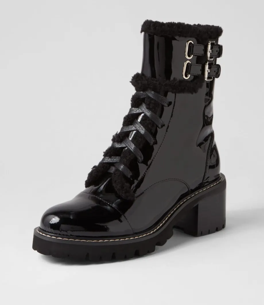Jenifa Black Patent Fur Lace Up Boots<TOP END Discount