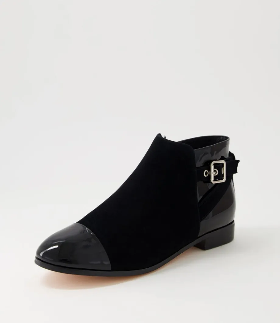 Jesie Black Patent Suede Ankle Boots<DJANGO & JULIETTE Cheap