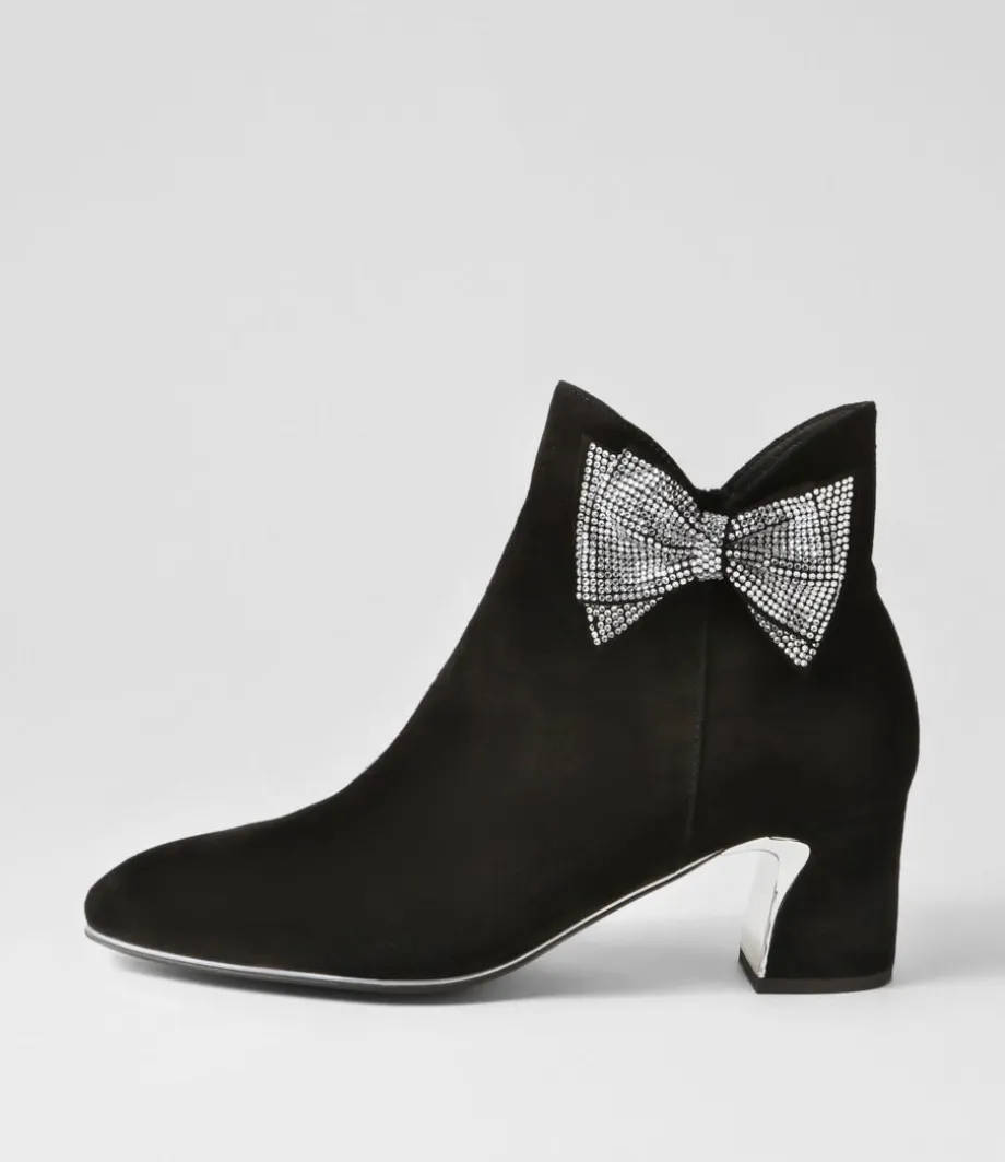 Jeya Black Silver Suede Jewels Ankle Boots<DJANGO & JULIETTE New