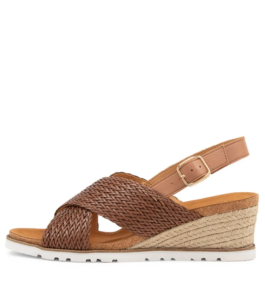 Kaeme W Cognac Weave Leather Sandals<ZIERA Store