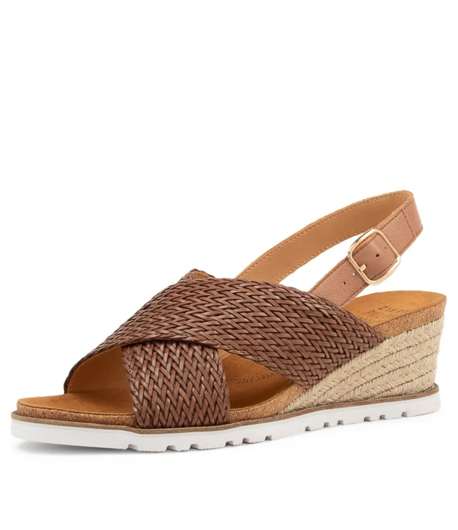 Kaeme W Cognac Weave Leather Sandals<ZIERA Store