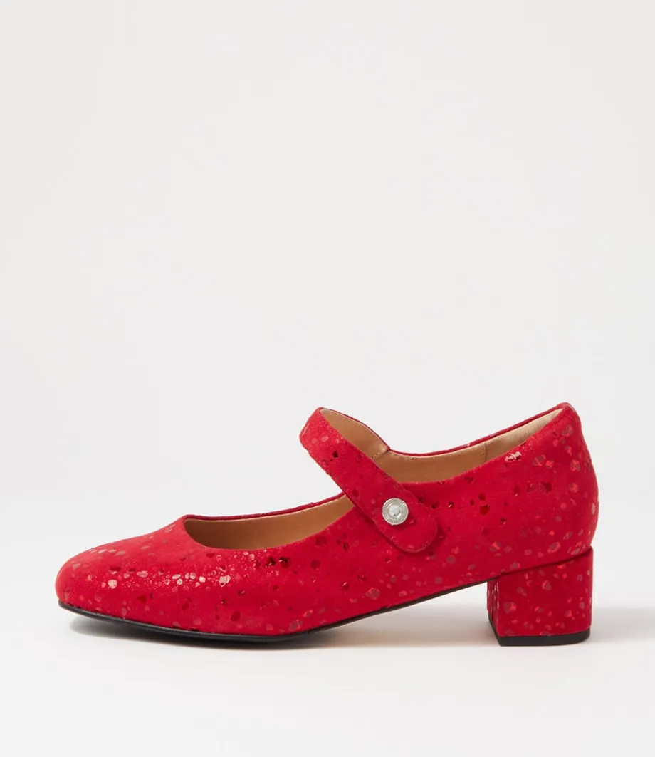 Kitty W Red Sparkle Suede Mary Jane Heels<ZIERA Outlet