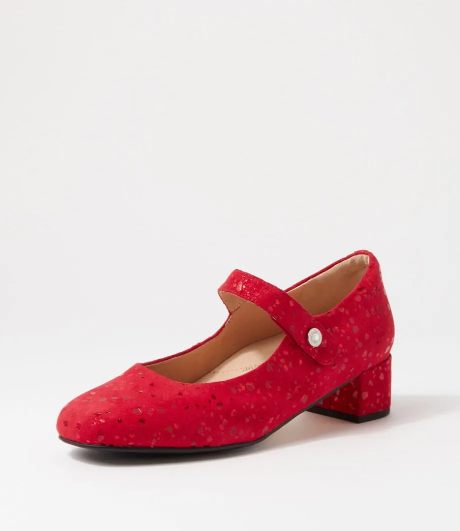 Kitty W Red Sparkle Suede Mary Jane Heels<ZIERA Outlet
