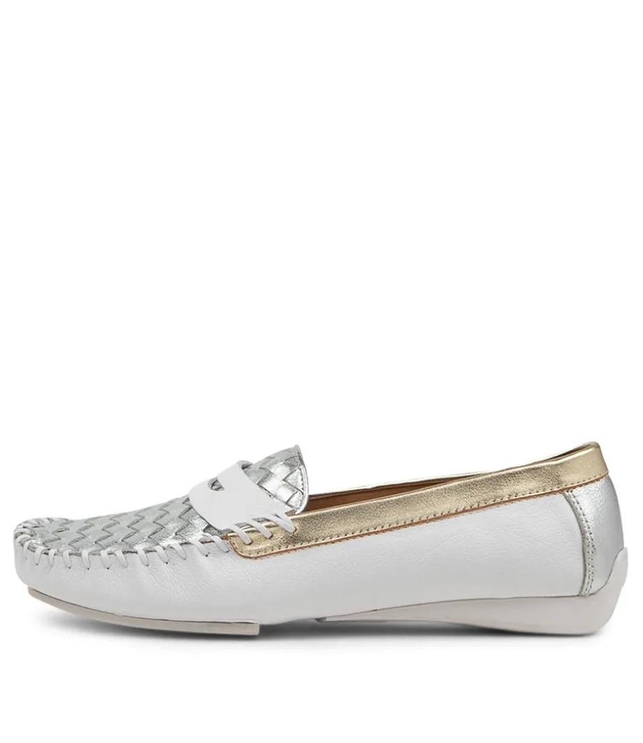 Larikan White Metallic Leather Loafers<DJANGO & JULIETTE Discount