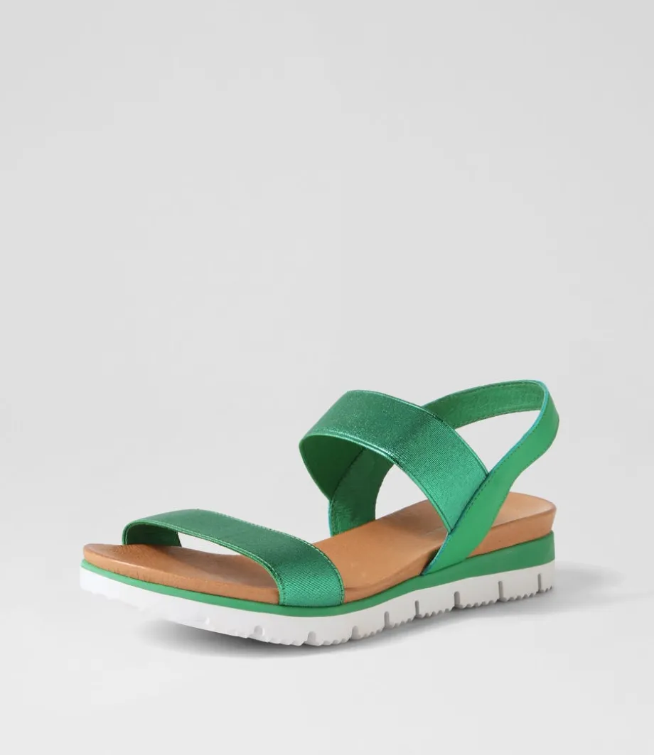 Leeka Emerald Shine Elastic Leather Sandals<DJANGO & JULIETTE Clearance