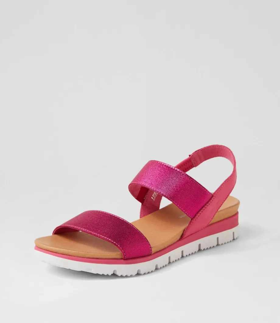 Leeka Fuchsia Shine Elastic Leather Sandals<DJANGO & JULIETTE Fashion