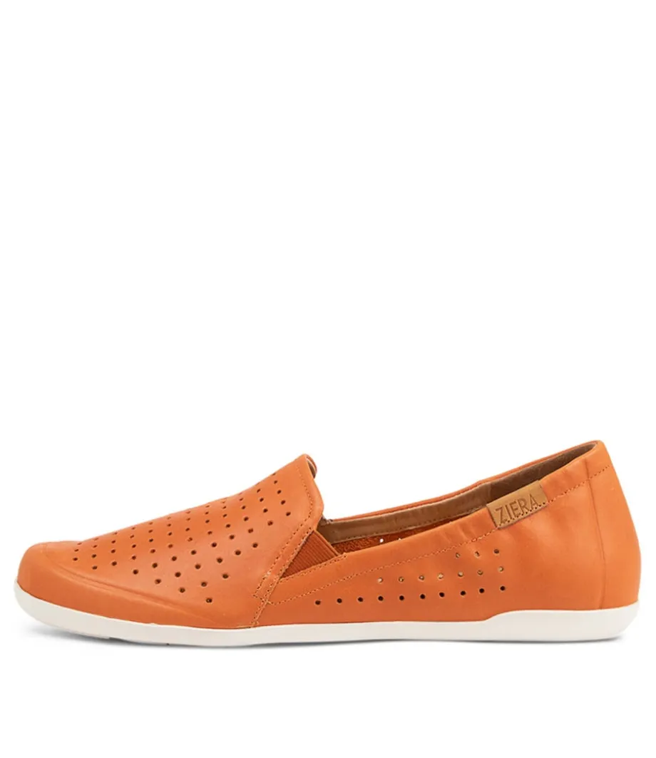 Liana W New Orange Leather Flat Shoes<ZIERA Store