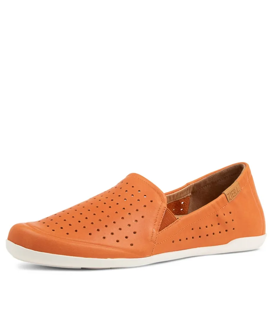 Liana W New Orange Leather Flat Shoes<ZIERA Store