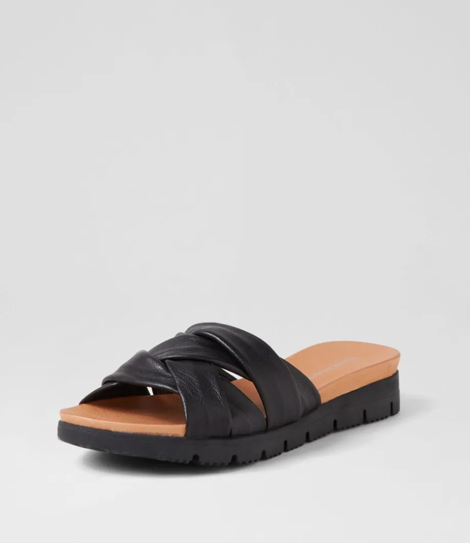 Liike Black Leather Slides<DJANGO & JULIETTE Shop