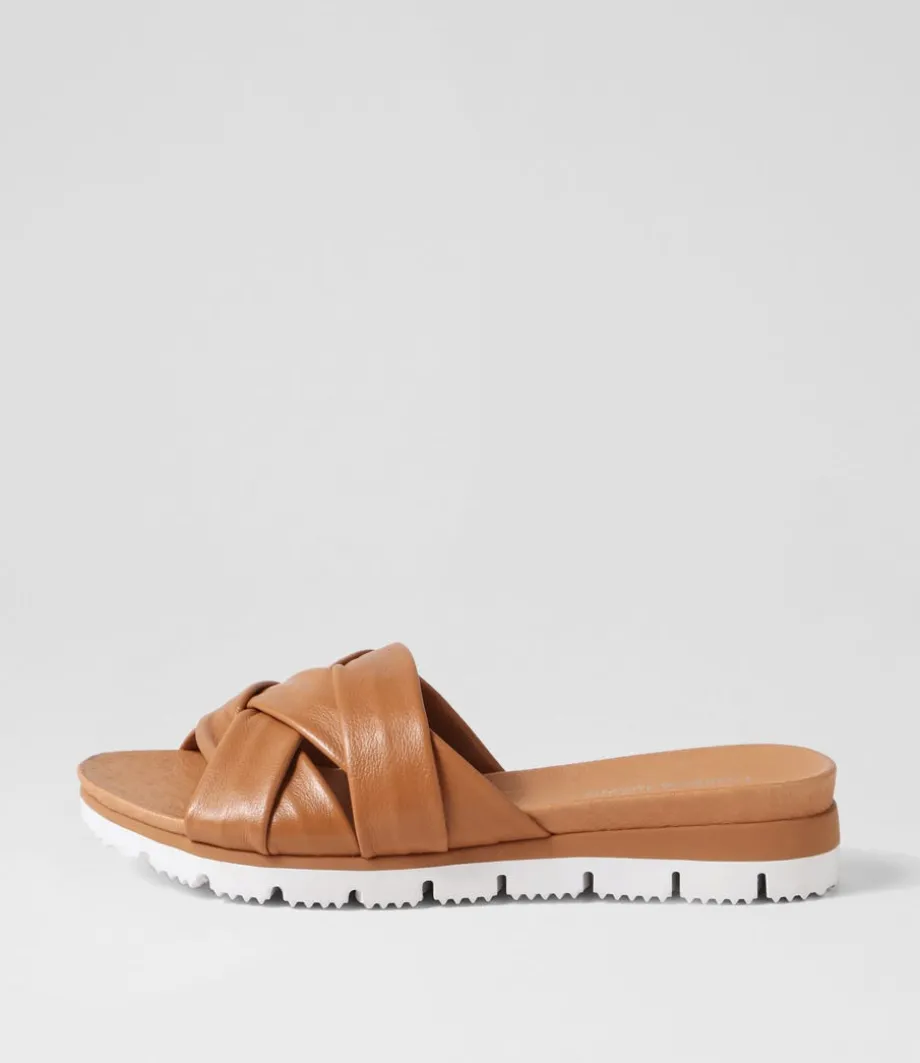 Liike Dark Tan Leather Slides<DJANGO & JULIETTE Cheap