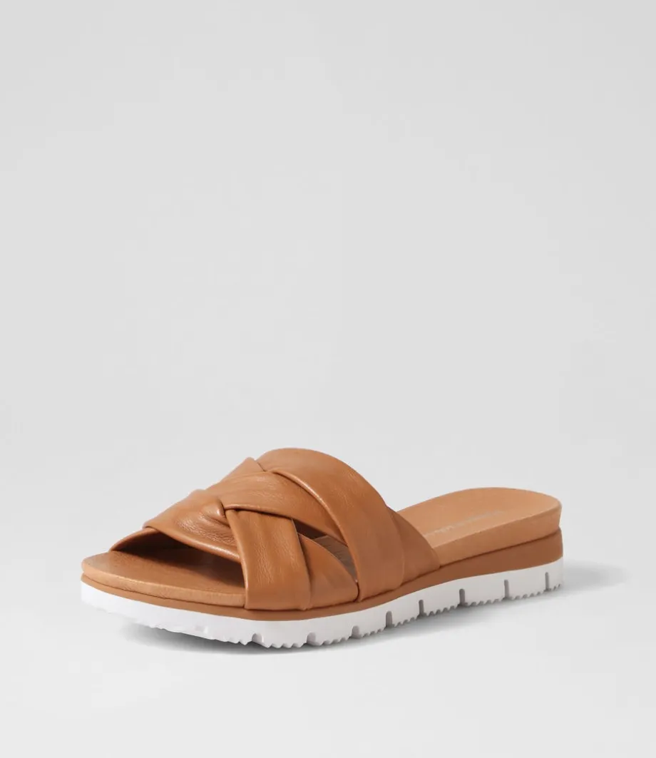 Liike Dark Tan Leather Slides<DJANGO & JULIETTE Cheap