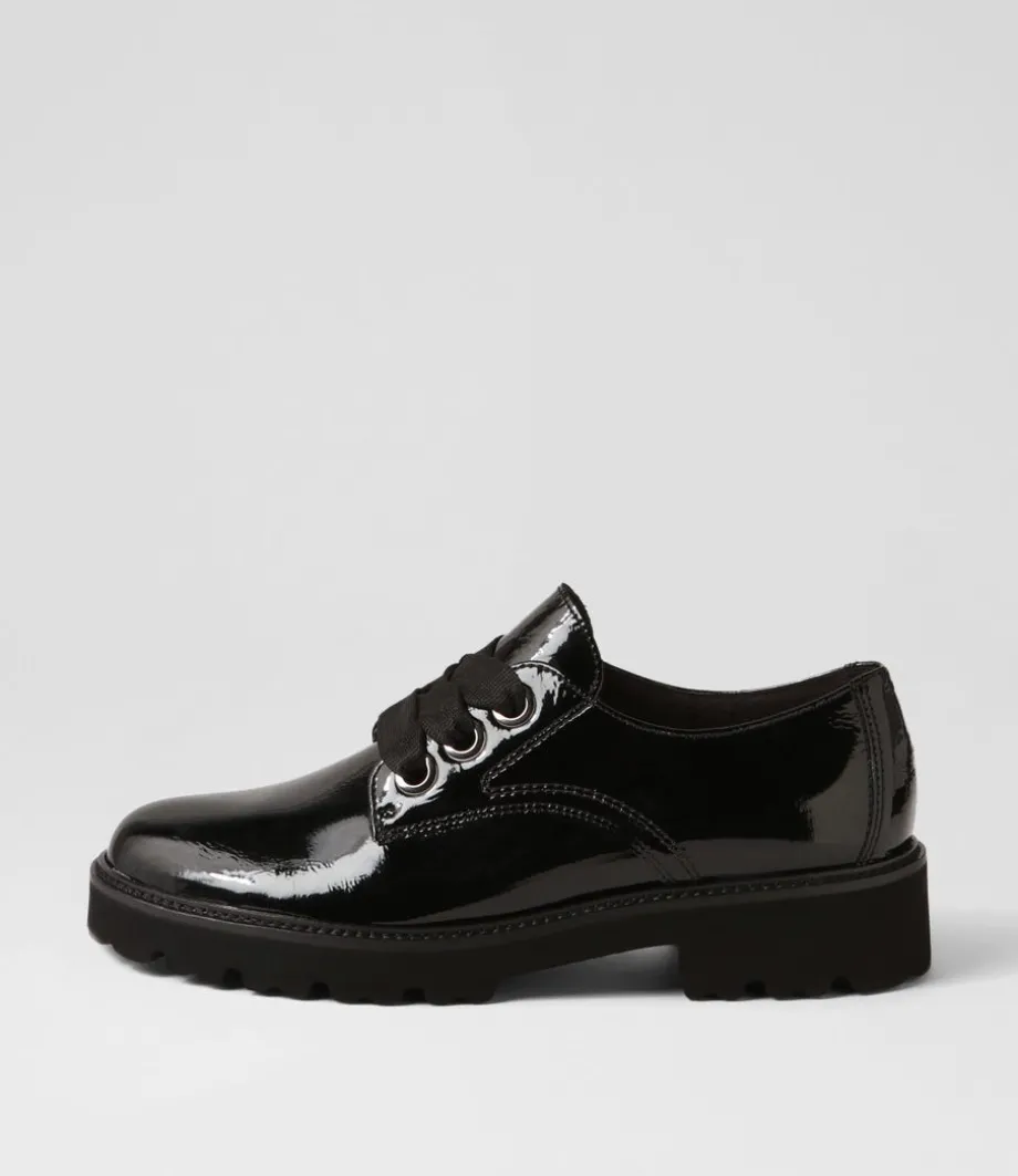 Lina Schwarz Patent Leather Lace Up Flats<GABOR Best