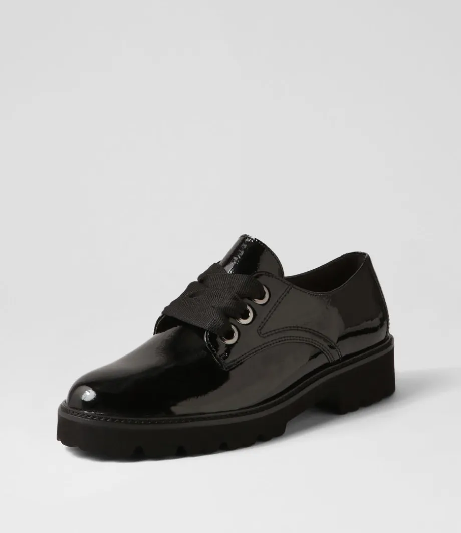 Lina Schwarz Patent Leather Lace Up Flats<GABOR Best