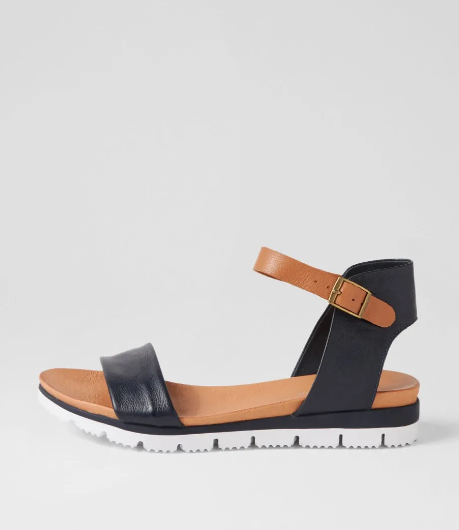 Londona Navy Dark Tan Leather Sandals<DJANGO & JULIETTE Discount